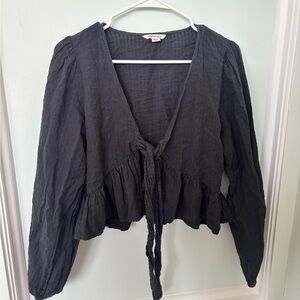 ☀️5 for 30☀️ AEO Gauze Tie-Front Ruffled Peplum Blouse